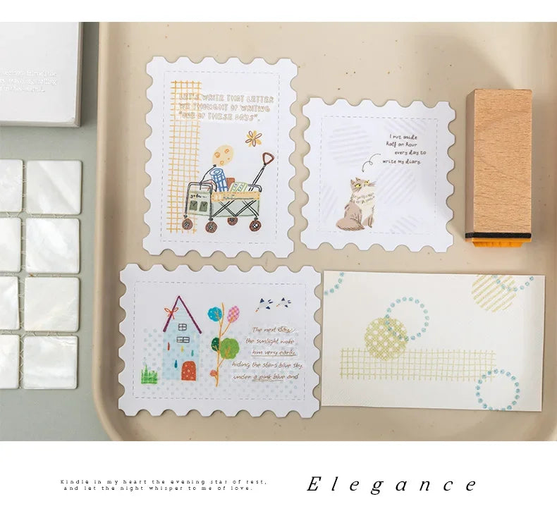 Journal GO Geometric Aesthetic Wooden Stamp Vintage Dot Gird Landscape Creative DIY Junk Journal Material Collage Stationery