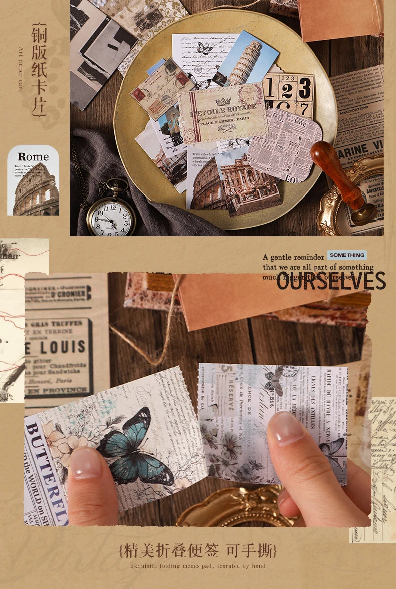 Vintage Journal Gift Box Set, Antique Paper + Washi Tape Combo for Junk Journal Scrapbooking