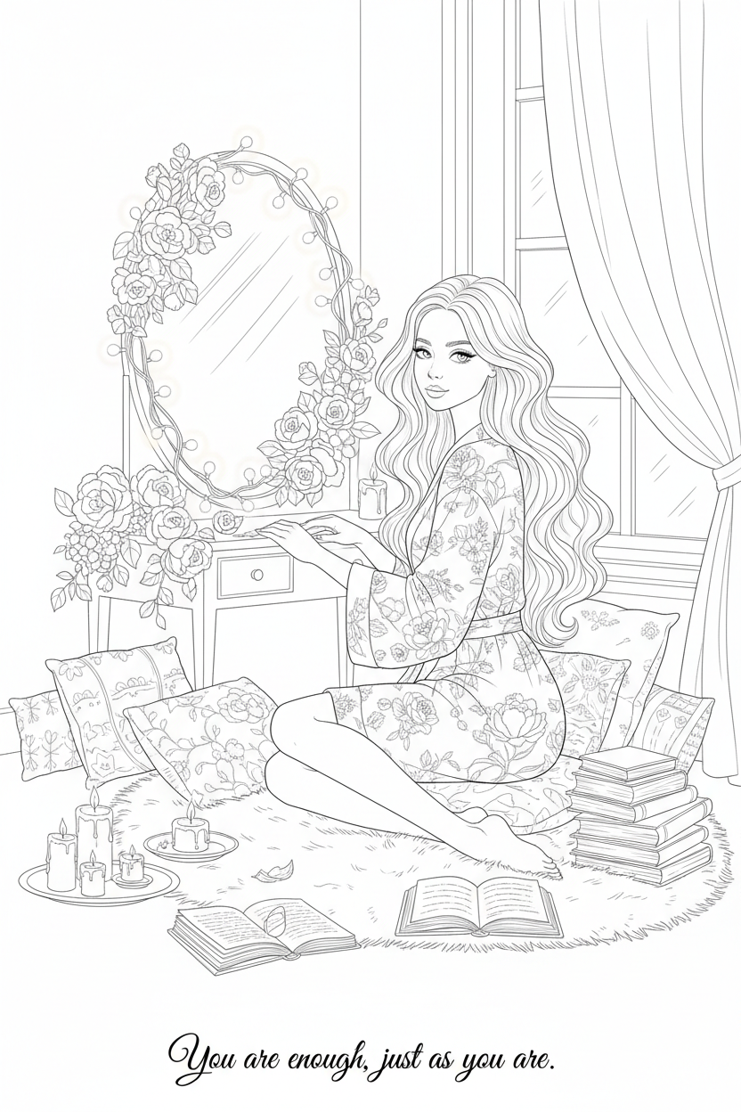 Self-Love Coloring Page 1 — Bedroom
