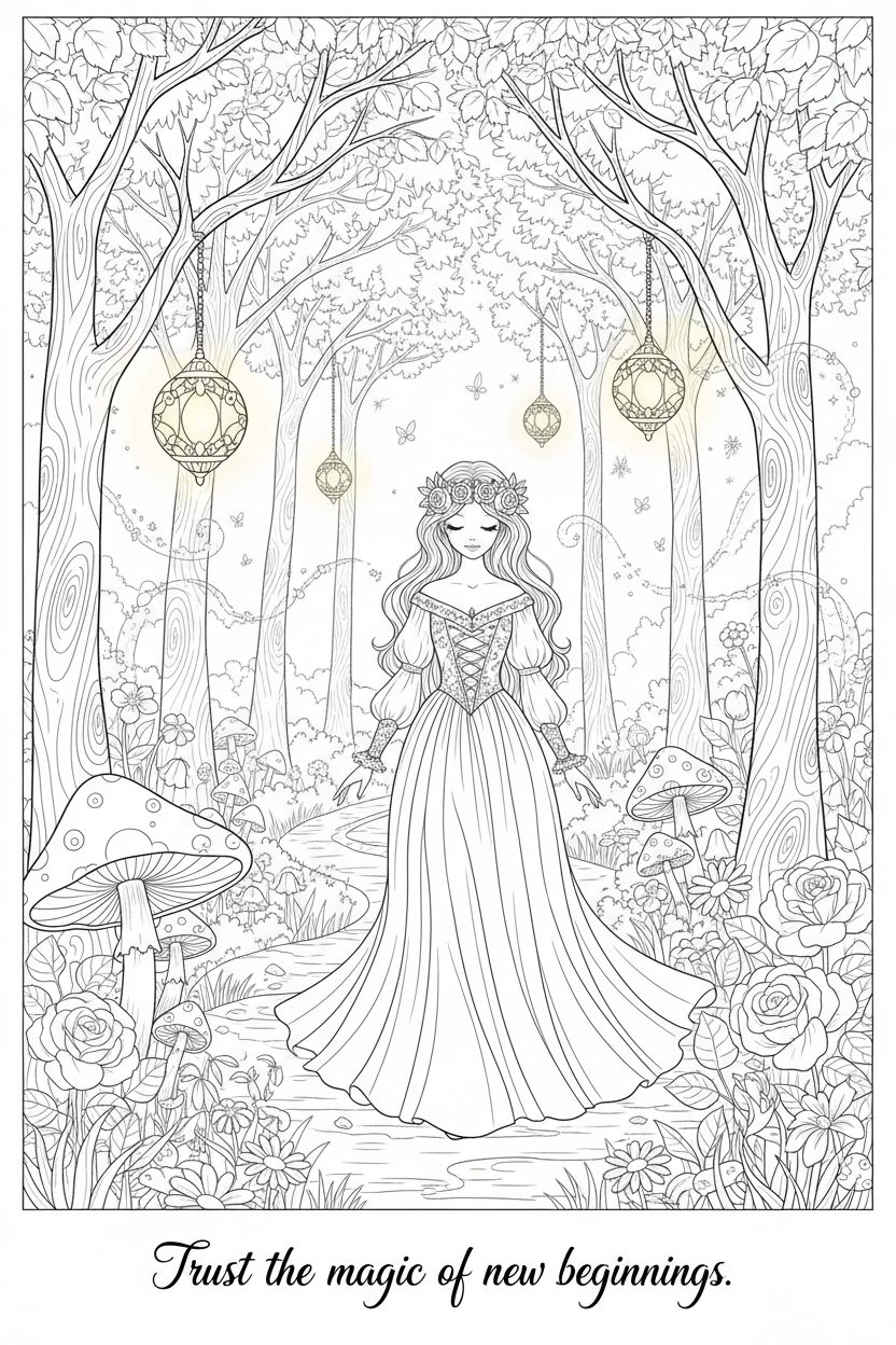 Self-Love Coloring Page 18 — Enchanted Forest