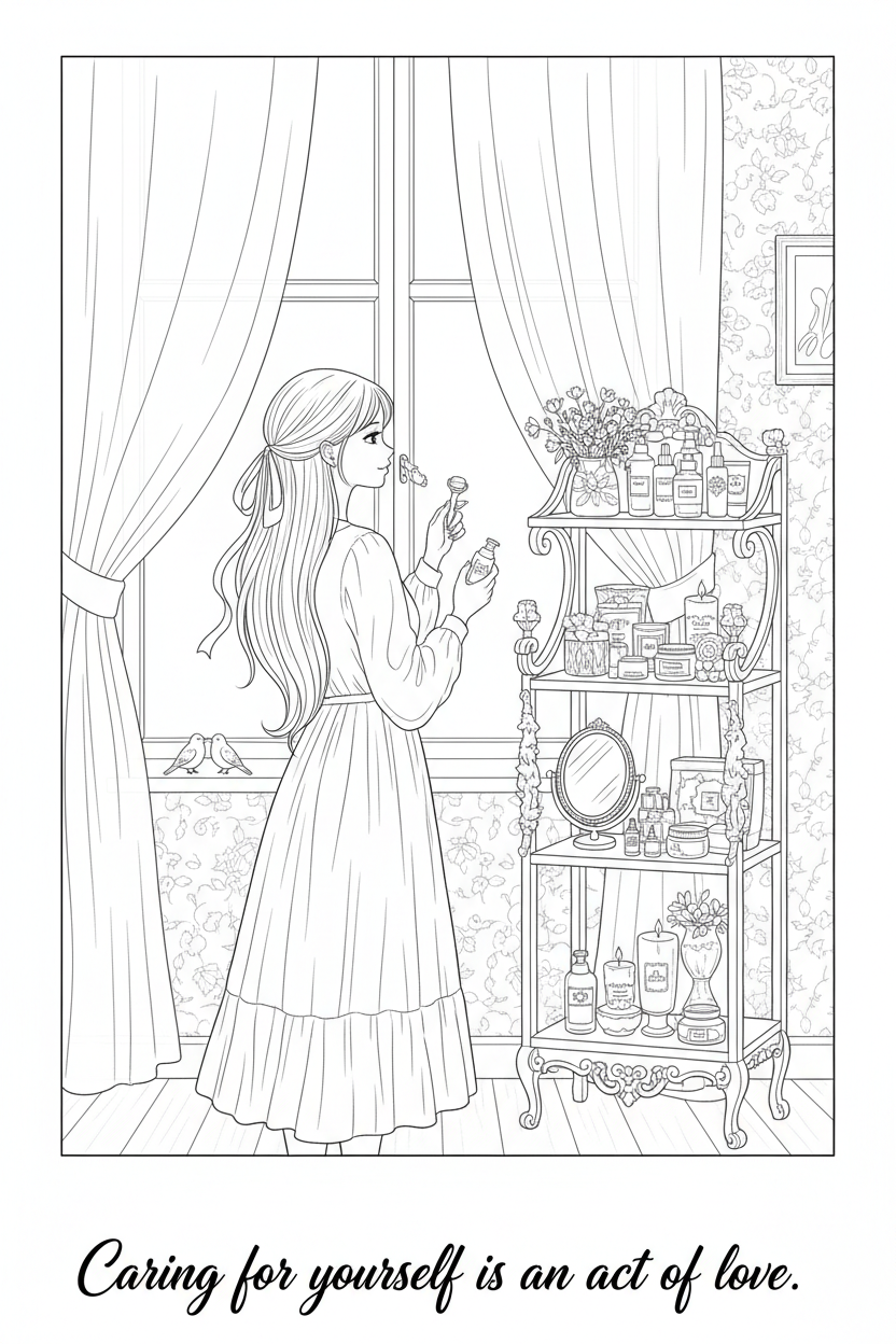 Self-Love Coloring Page 5 — Morning Skincare